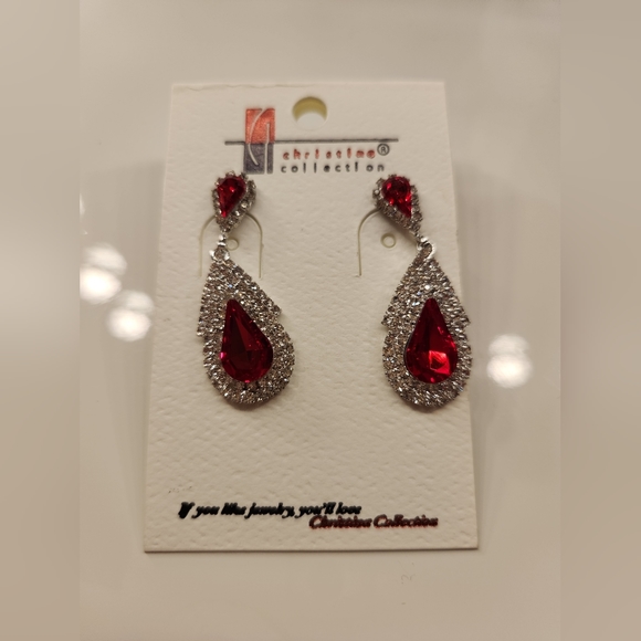 Silver red earrings - Picture 1 of 2